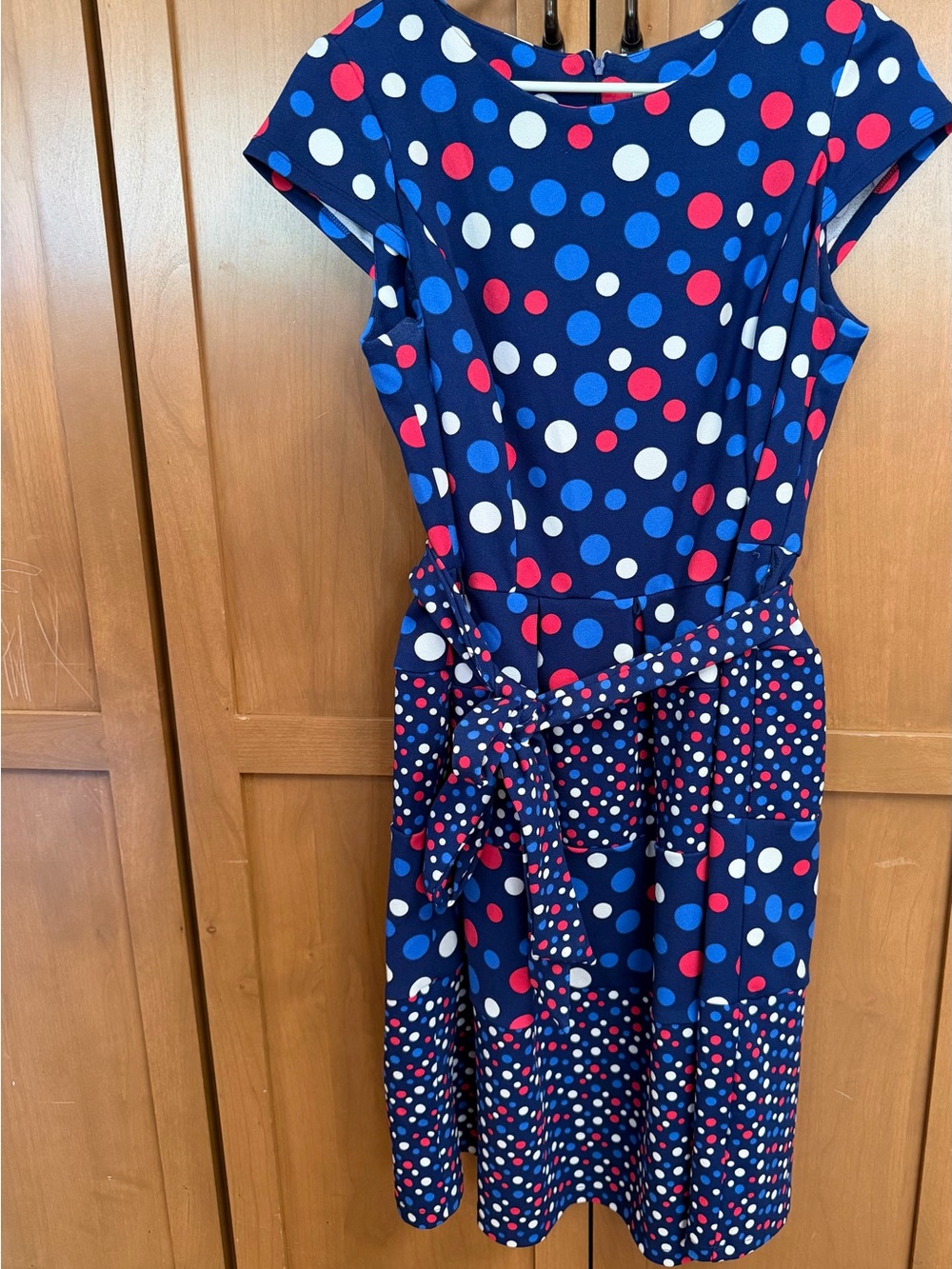 Shelby & Palmer Navy Polka Dot Dress with Red, Blue & White Dots